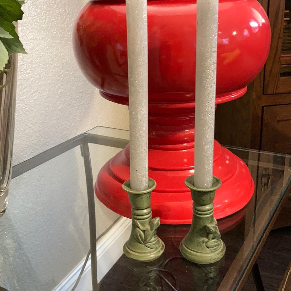 “GOOD LUCK FROGS” Candlesticks!
